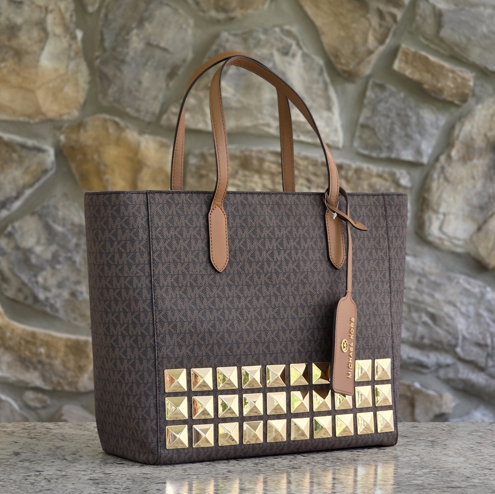 Michael Kors Sinclair Logo Studded Large Brown Tote